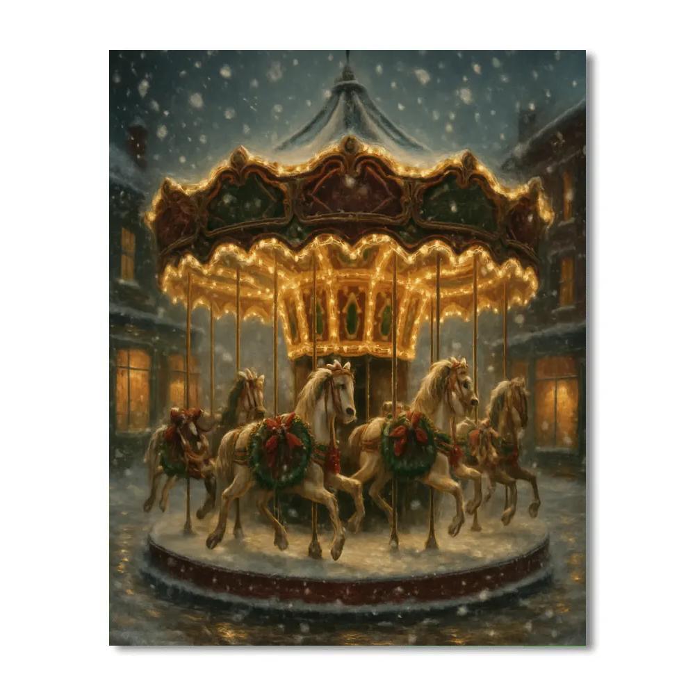 Town Square Evergreen Carousel Painting by numbers kit