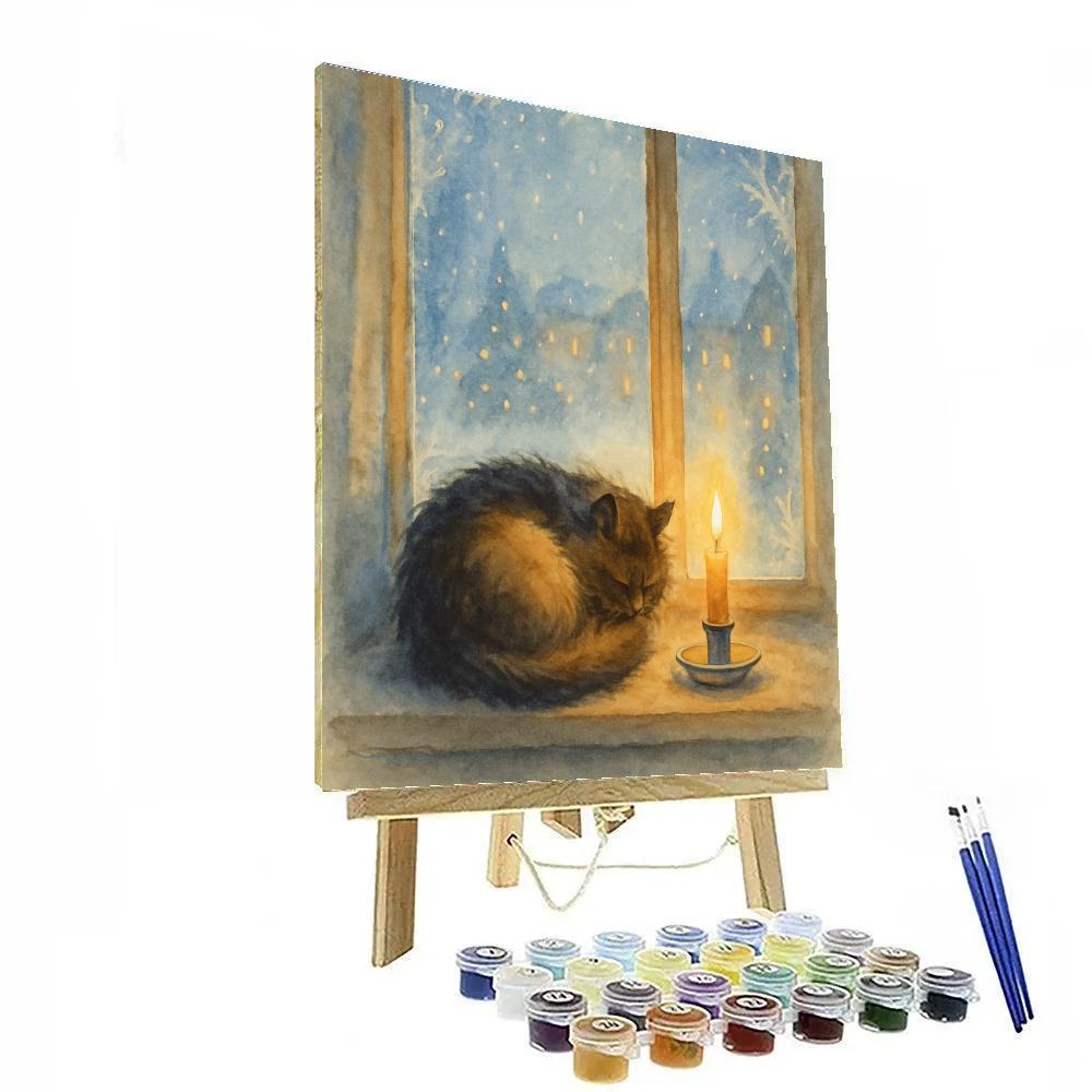 Snowy Window Cat And Candle DIY paint by numbers