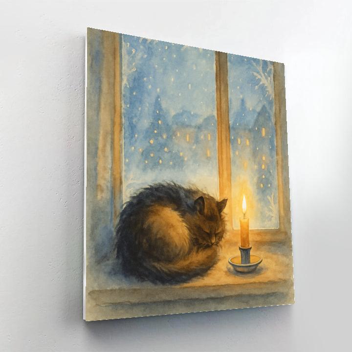 Snowy Window Cat And Candle DIY paint by numbers
