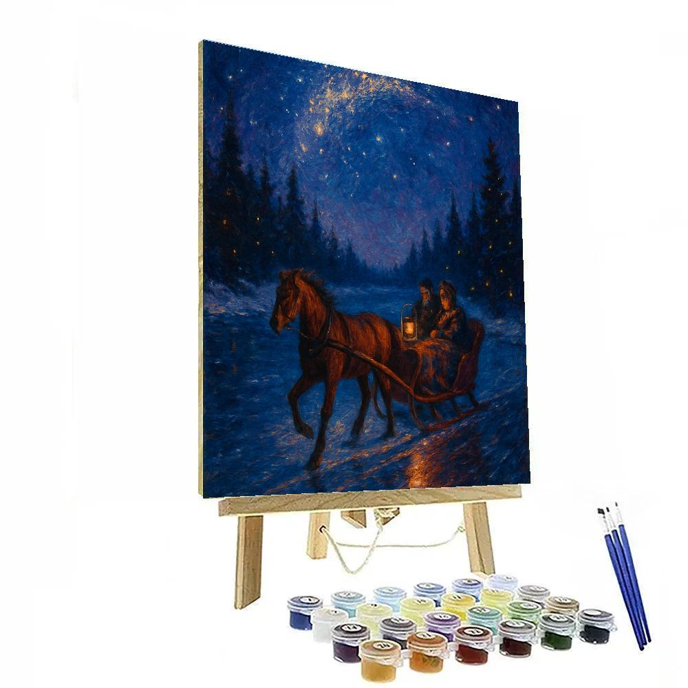 Starlit Sleigh Ride Over River Paint by numbers art