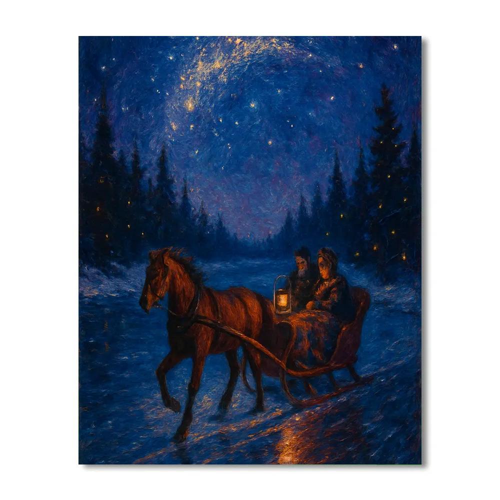 Starlit Sleigh Ride Over River Paint by numbers art