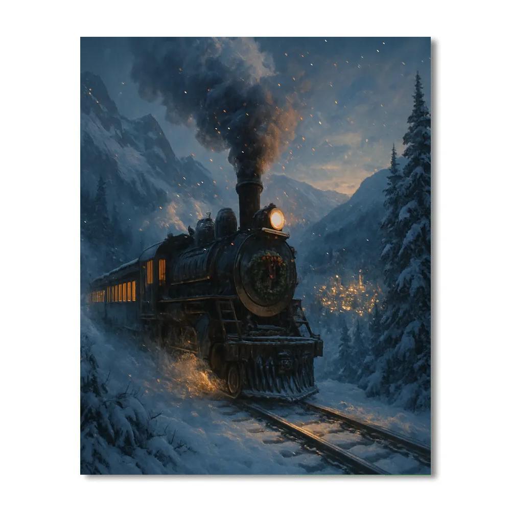 Frosty Train To Winter Village Number painting
