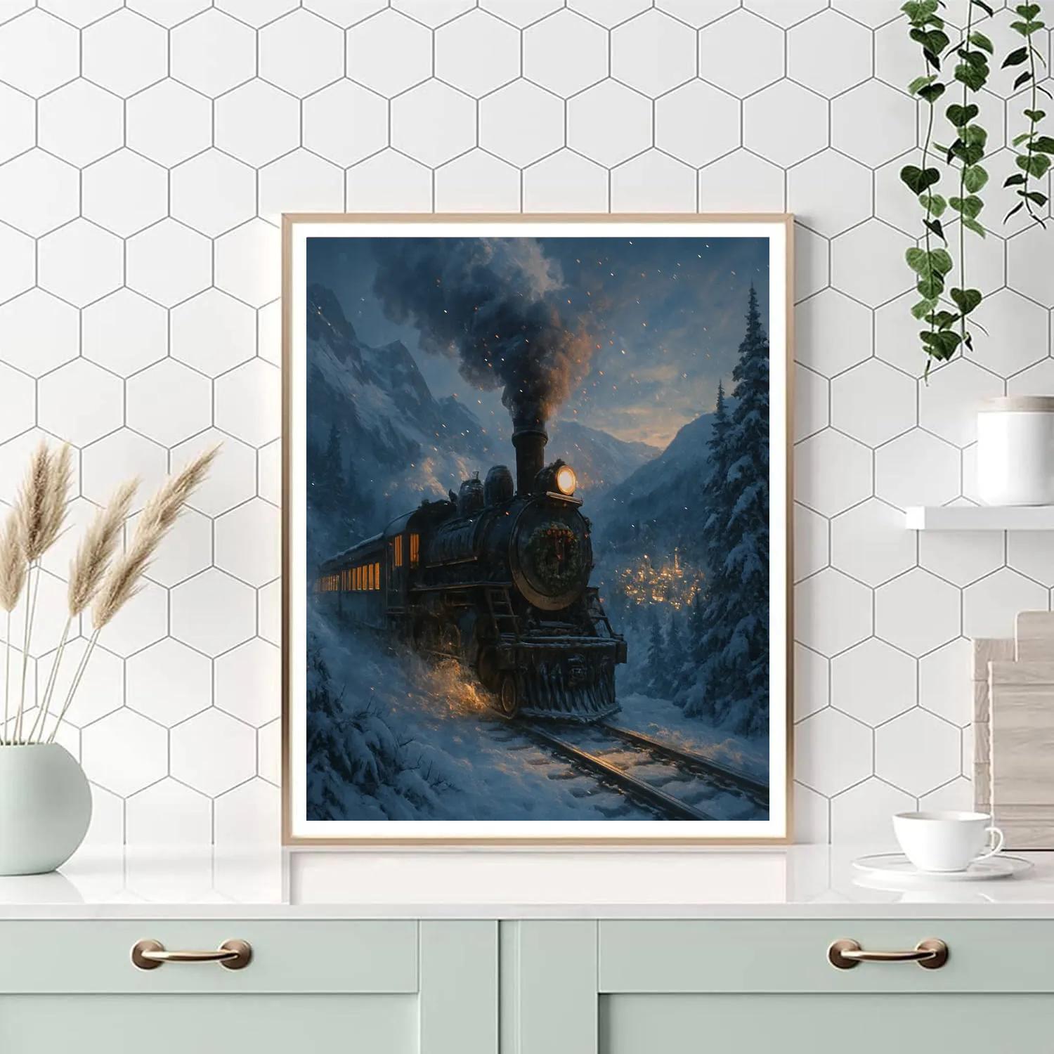 Frosty Train To Winter Village Number painting