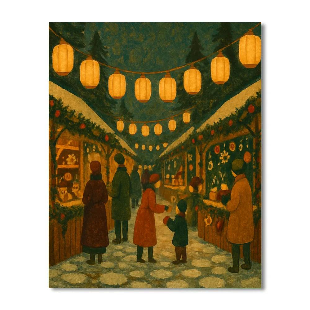 Christmas Market Under Paper Lanterns Numbered painting kits