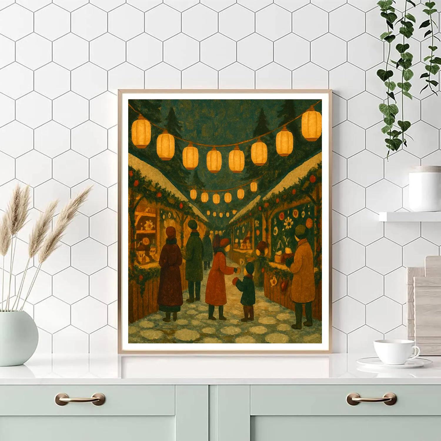 Christmas Market Under Paper Lanterns Numbered painting kits