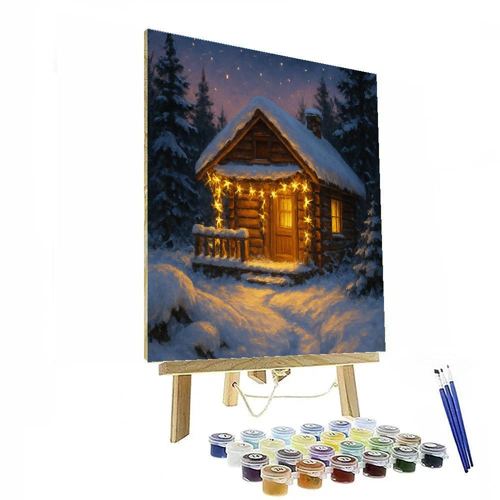 Star Garland Over Cozy Cabin Number painting