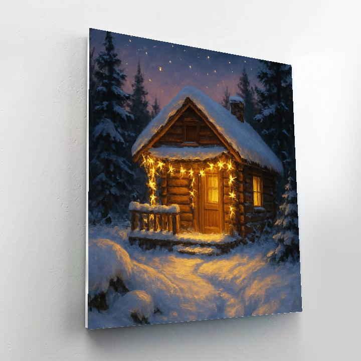 Star Garland Over Cozy Cabin Number painting