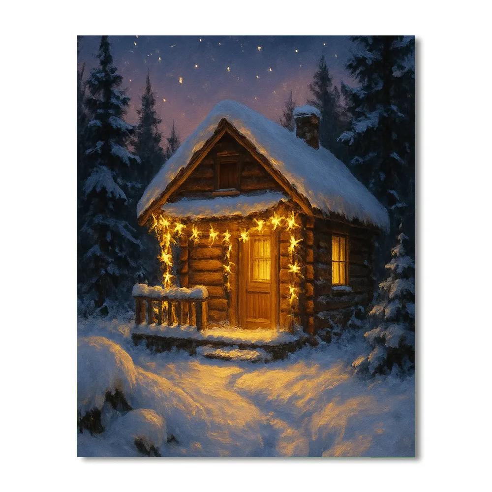 Star Garland Over Cozy Cabin Number painting