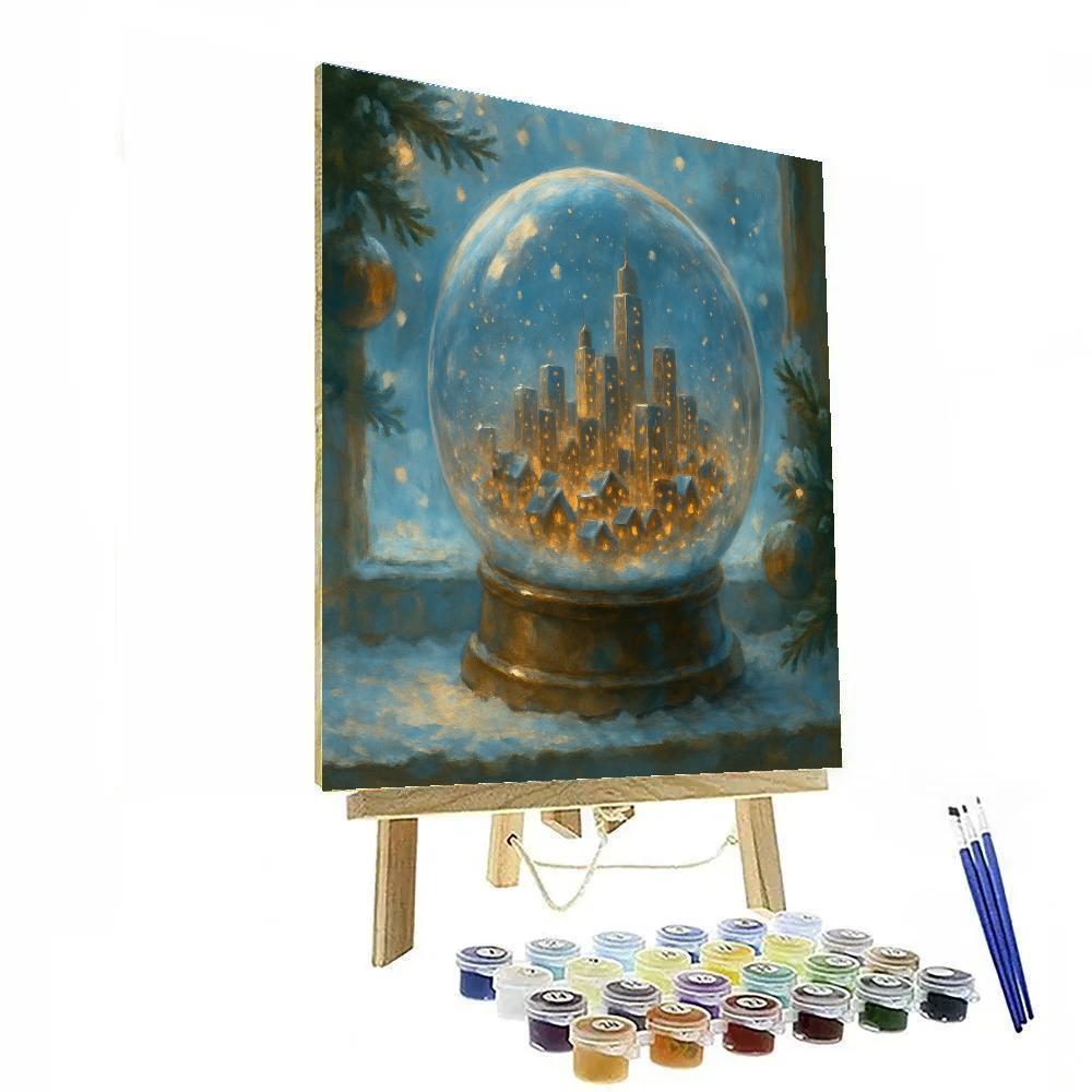 Snow Globe City Skyline Christmas painting number kit