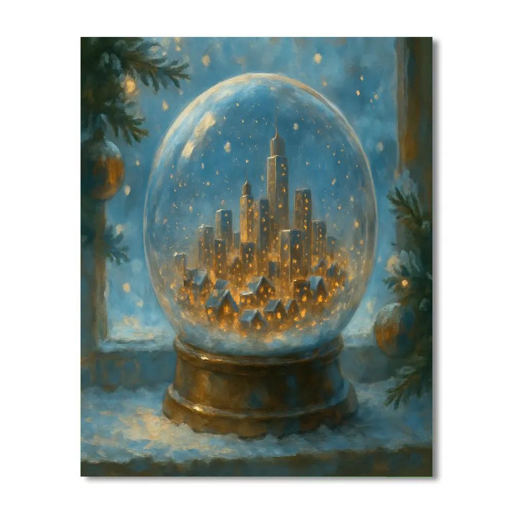 Snow Globe City Skyline Christmas painting number kit