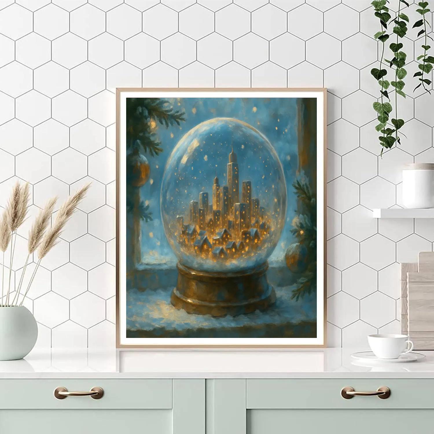 Snow Globe City Skyline Christmas painting number kit