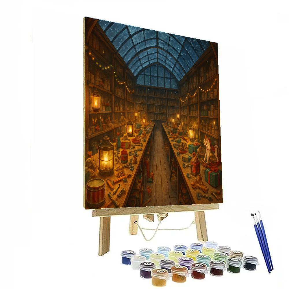 North Pole Workshop Skylight Glow paint by number