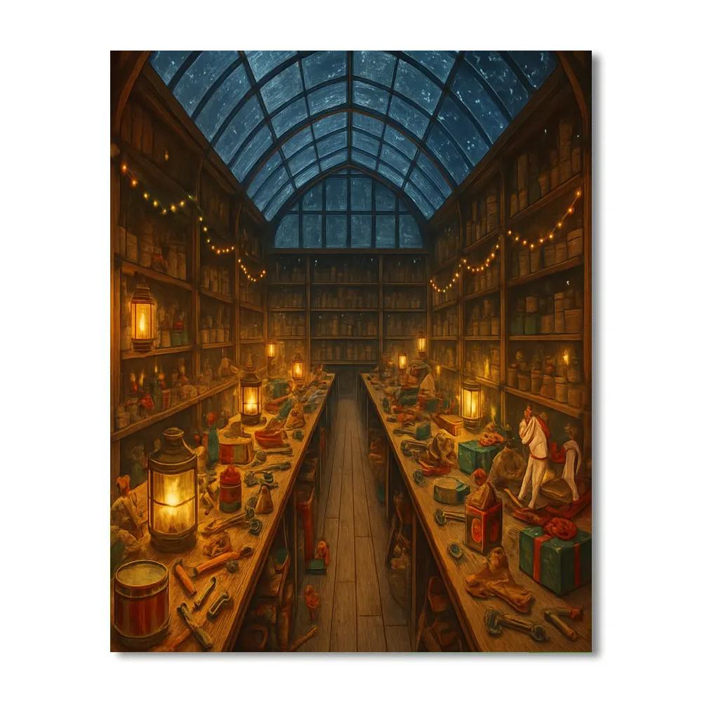 North Pole Workshop Skylight Glow paint by number