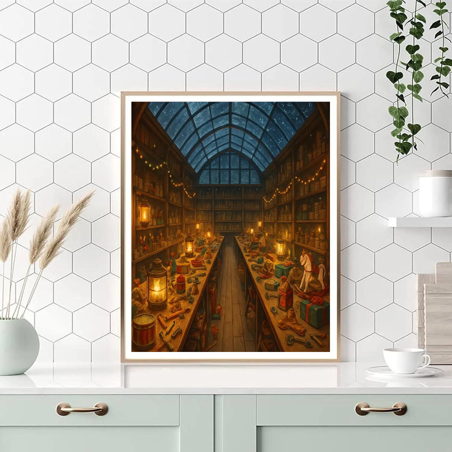 North Pole Workshop Skylight Glow paint by number