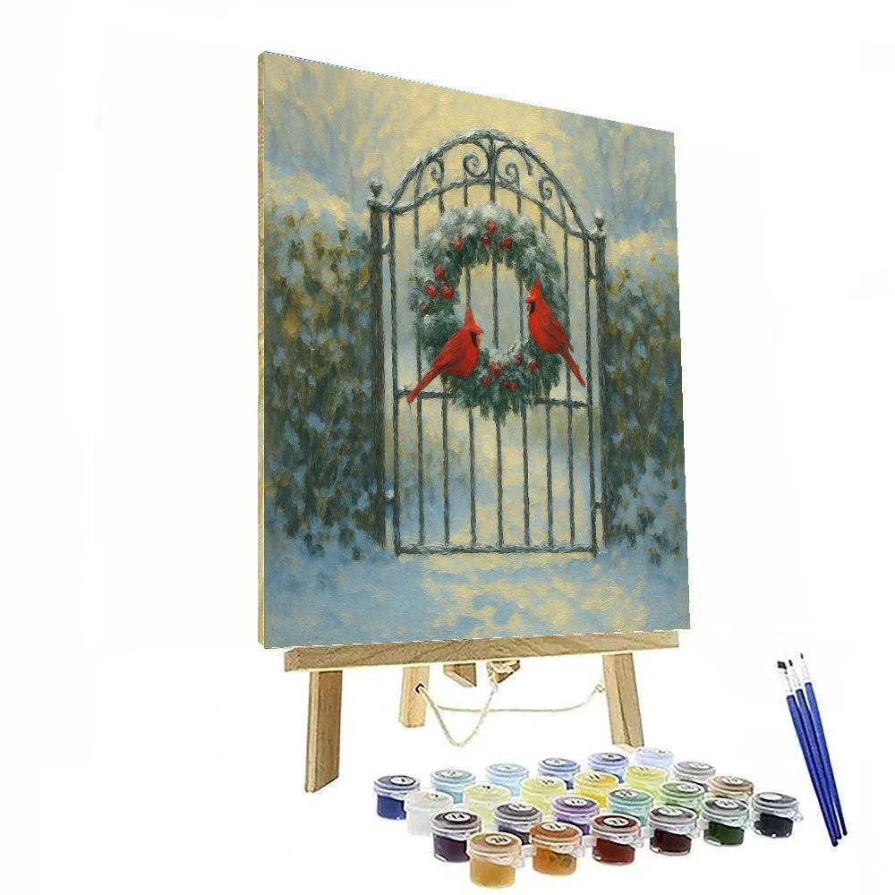 Cardinals In Wreath Framed Gate paint by numbers