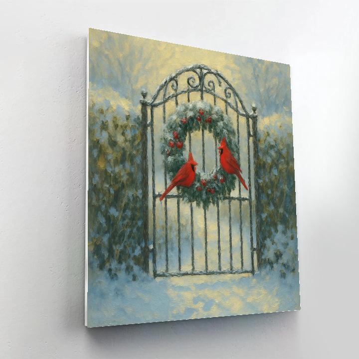 Cardinals In Wreath Framed Gate paint by numbers