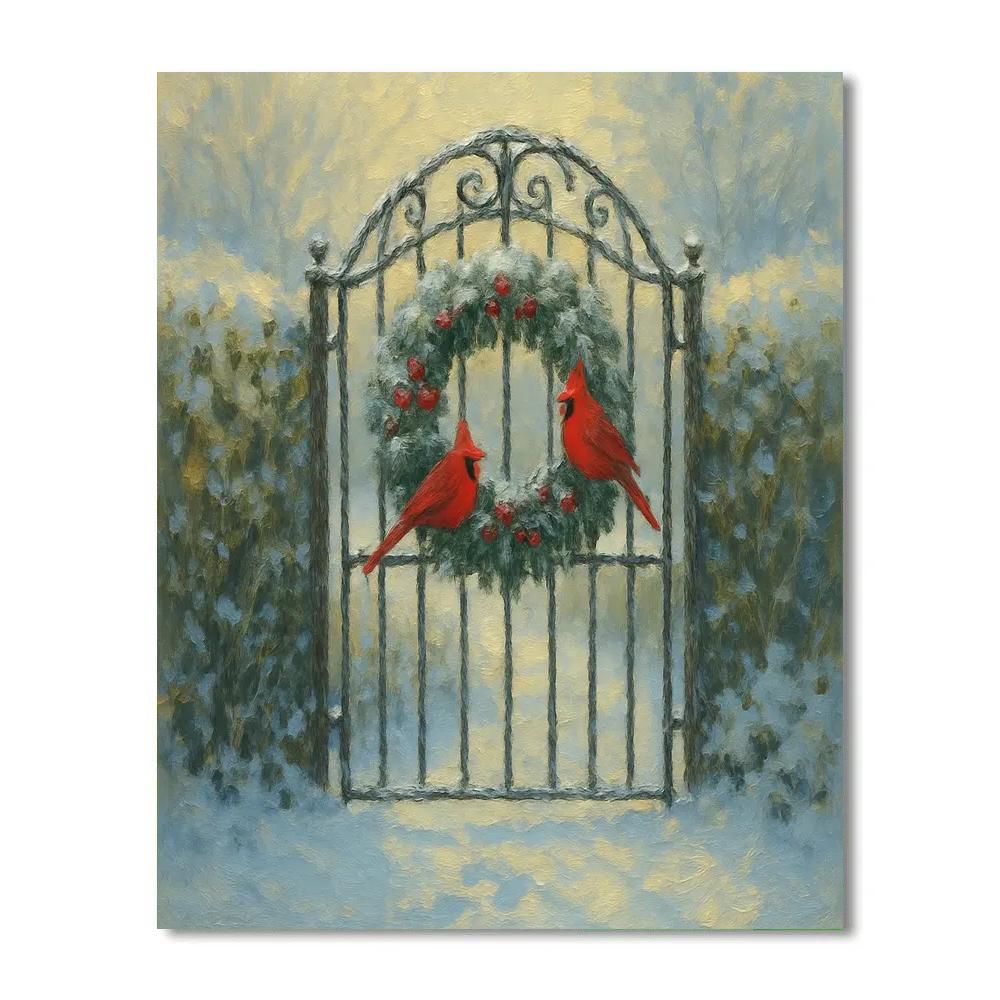 Cardinals In Wreath Framed Gate paint by numbers