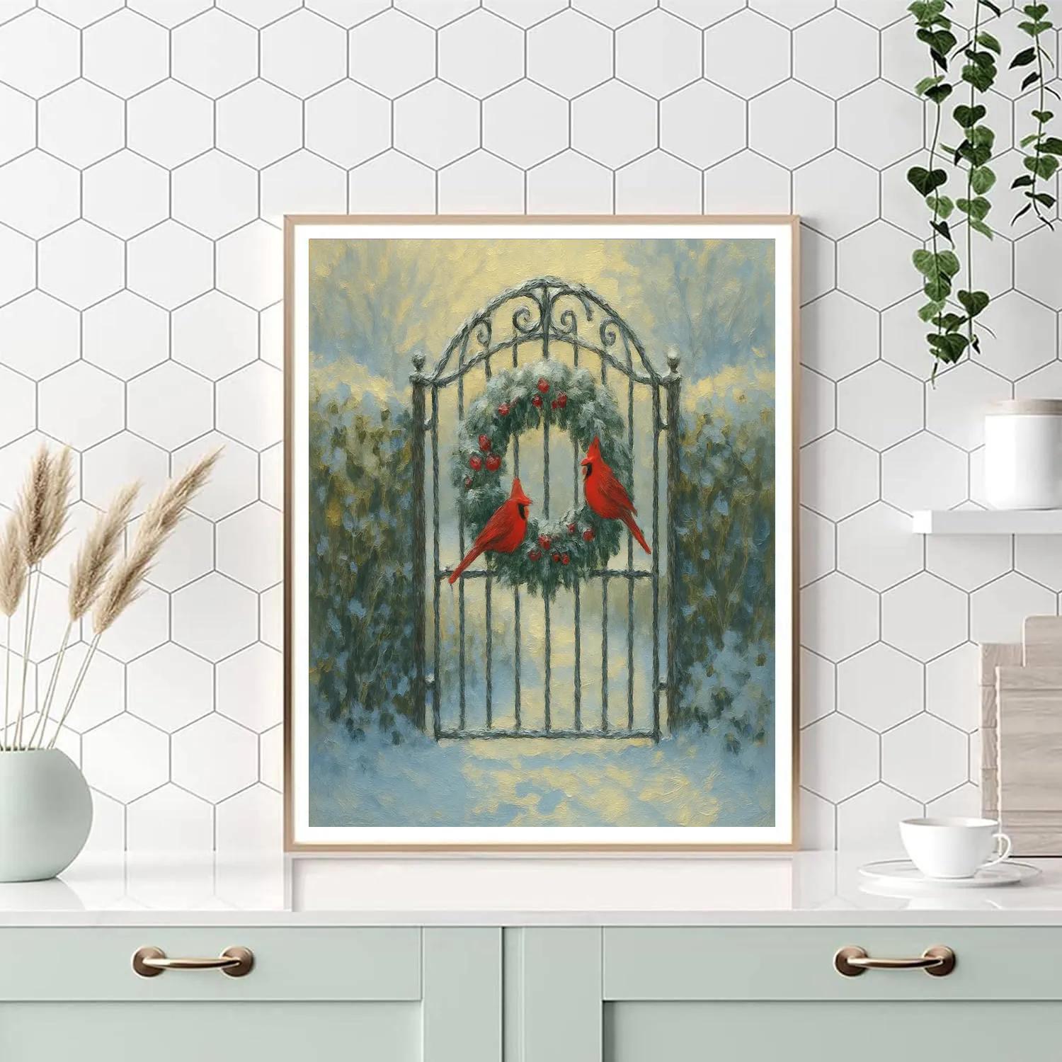 Cardinals In Wreath Framed Gate paint by numbers
