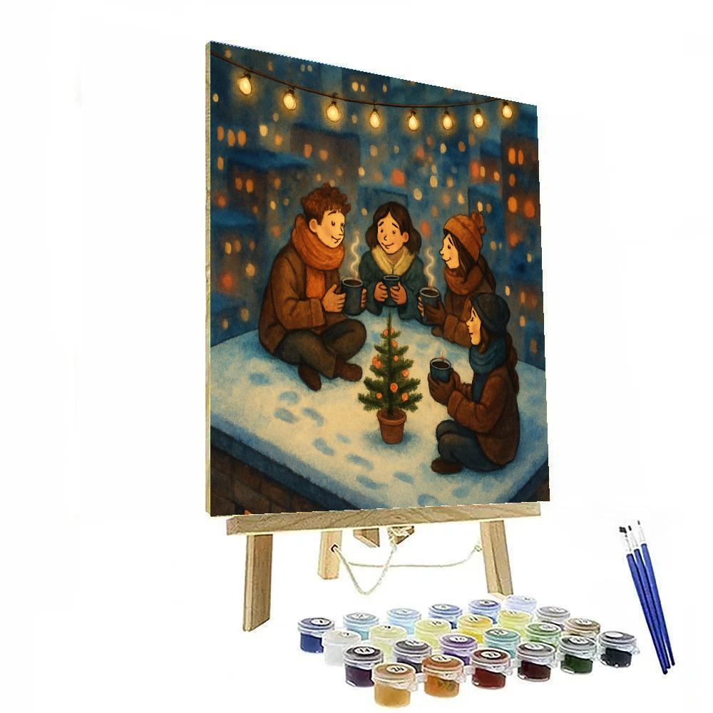 Snowy Rooftop Hot Cocoa Gathering Numbered painting kits