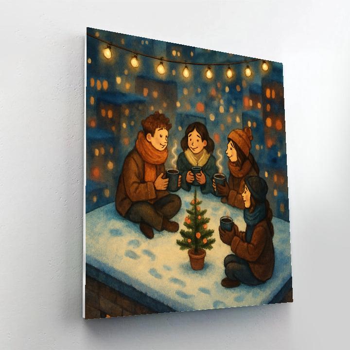 Snowy Rooftop Hot Cocoa Gathering Numbered painting kits