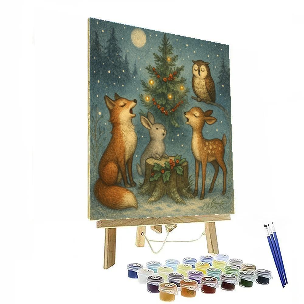 Snowy Choir Of Forest Animals Painting by numbers kit