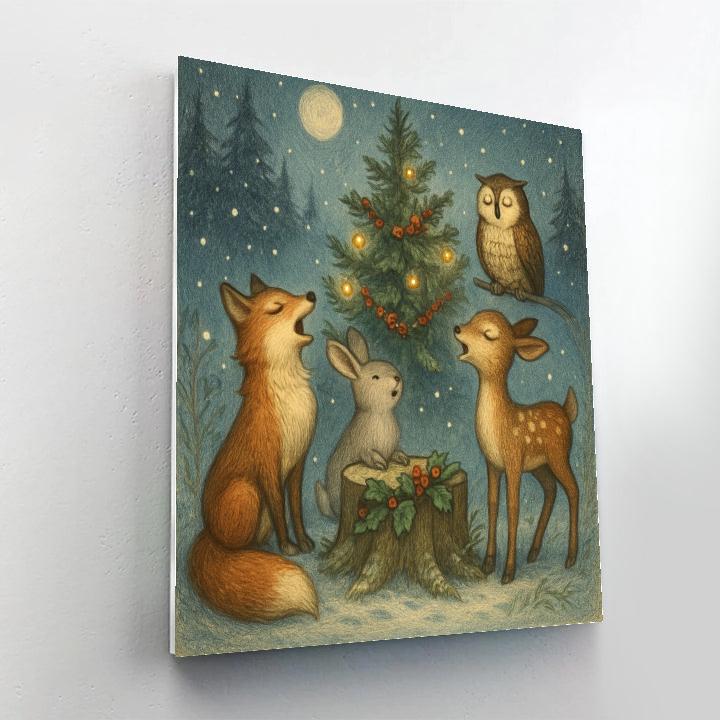 Snowy Choir Of Forest Animals Painting by numbers kit