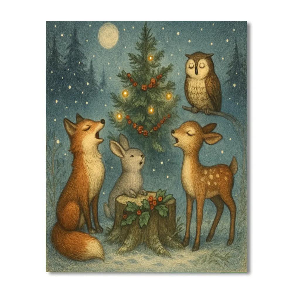 Snowy Choir Of Forest Animals Painting by numbers kit