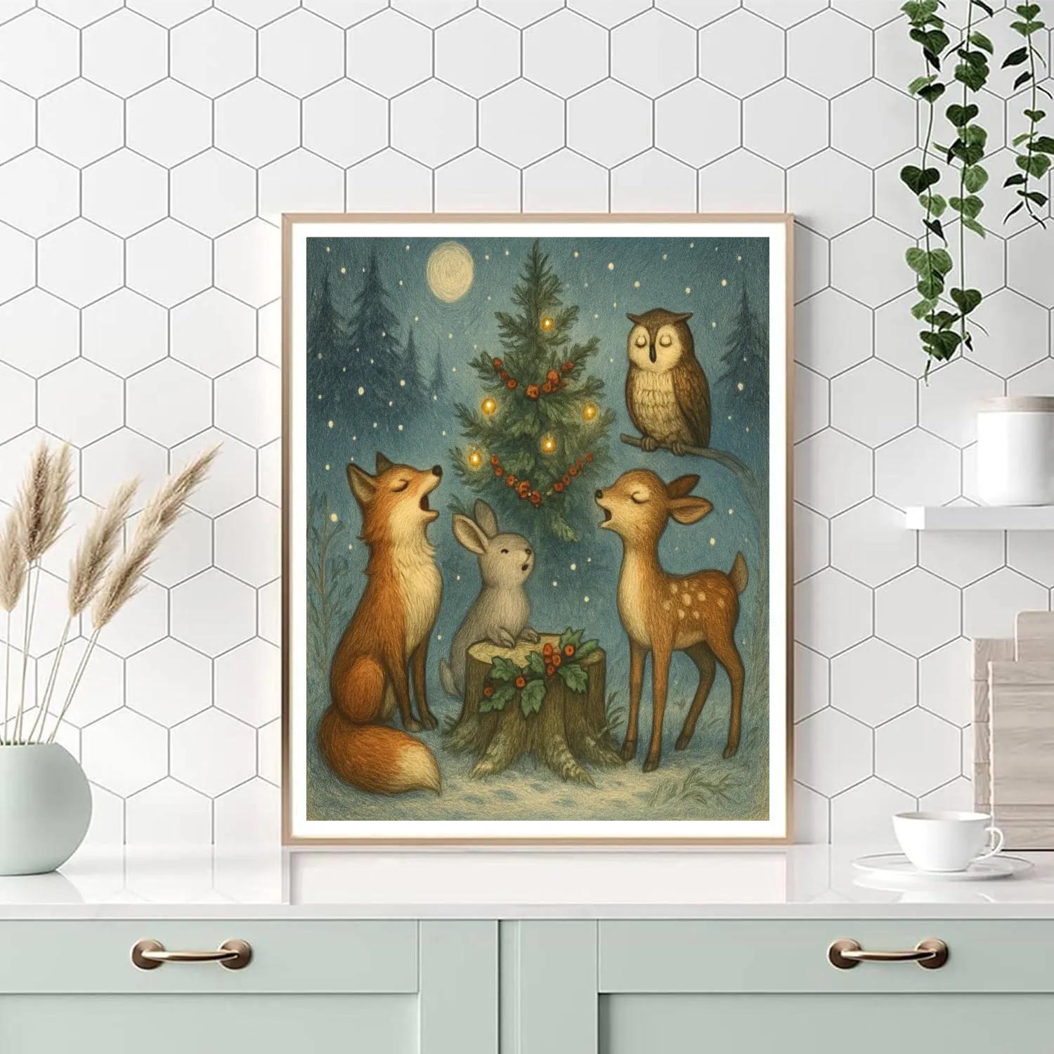 Snowy Choir Of Forest Animals Painting by numbers kit