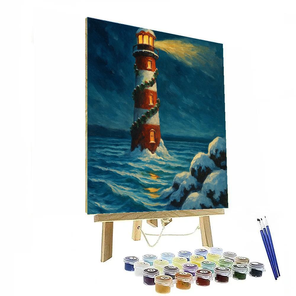 Christmas Lighthouse On Frozen Coast Painting by numbers kit