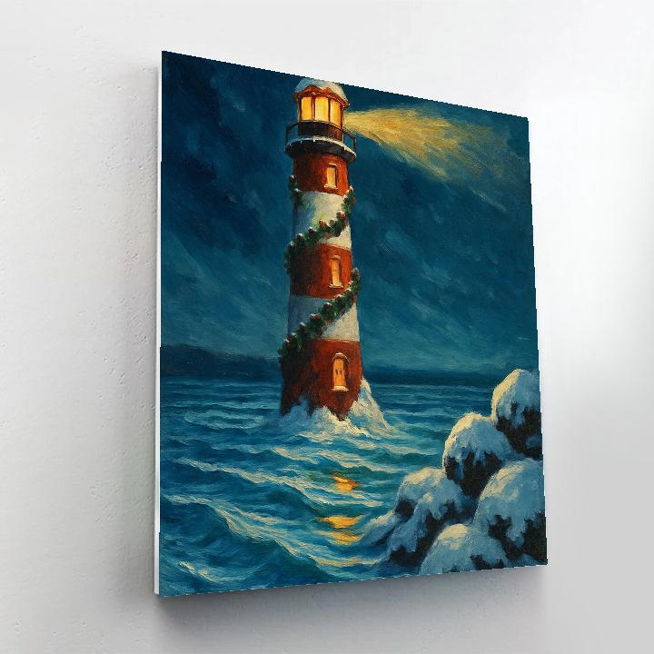 Christmas Lighthouse On Frozen Coast Painting by numbers kit