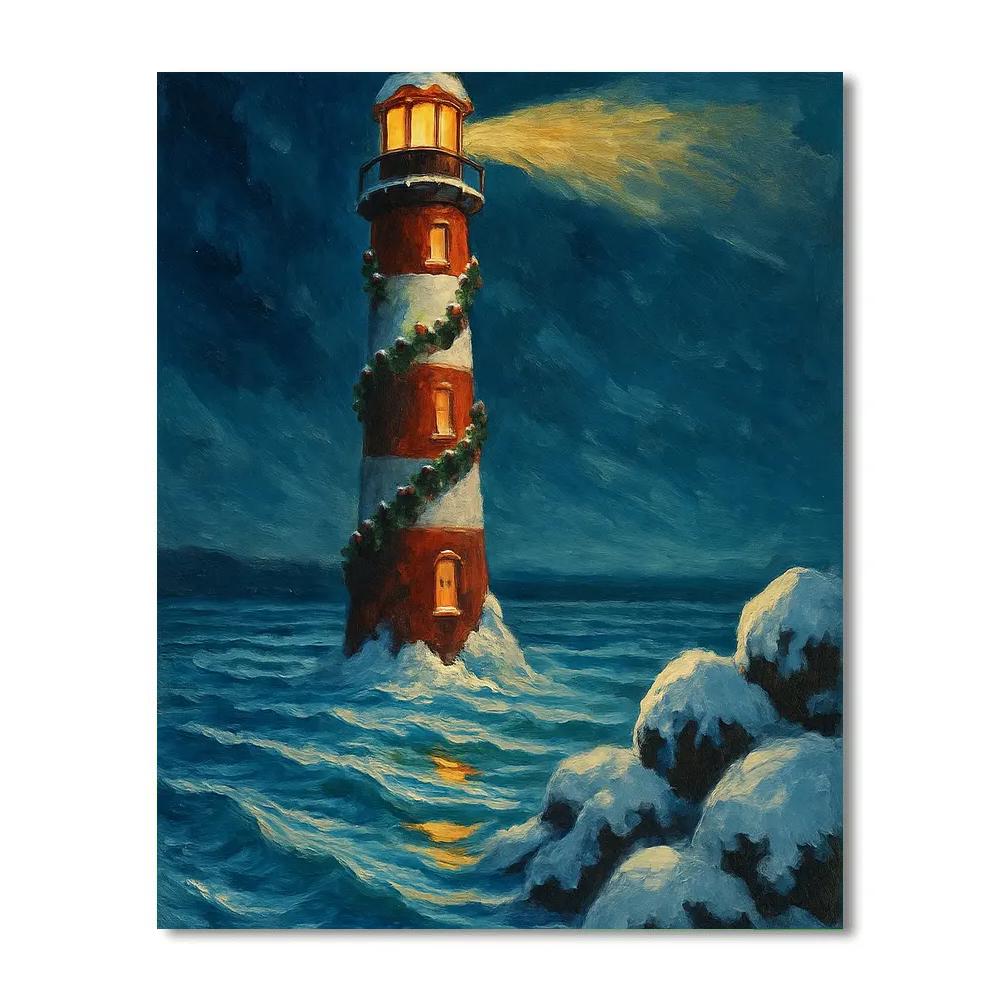 Christmas Lighthouse On Frozen Coast Painting by numbers kit