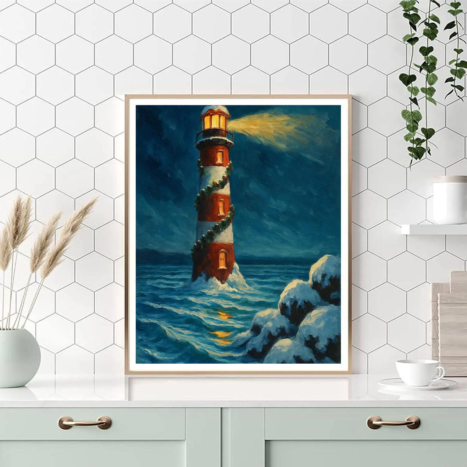 Christmas Lighthouse On Frozen Coast Painting by numbers kit