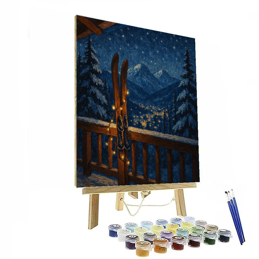 Starry Ski Lodge Balcony View paint by numbers