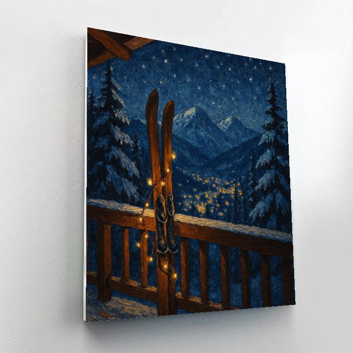Starry Ski Lodge Balcony View paint by numbers