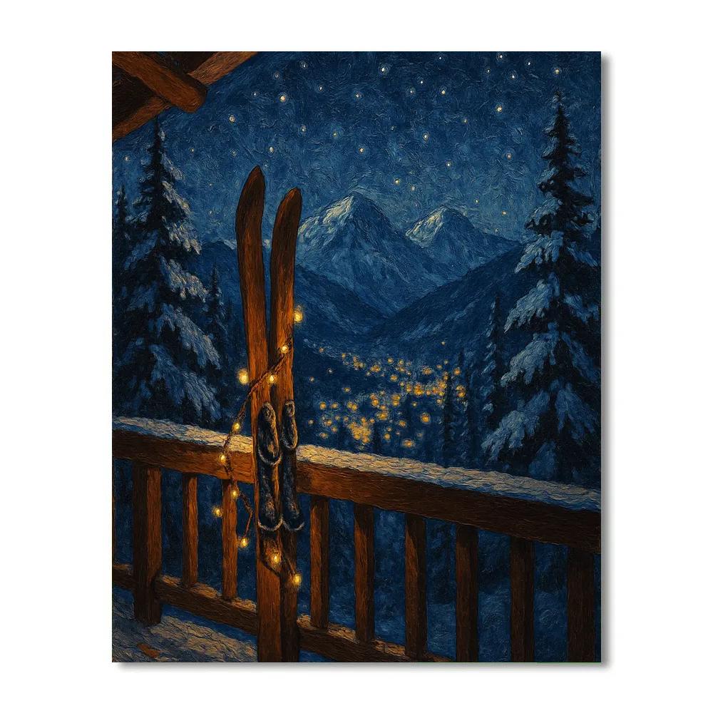 Starry Ski Lodge Balcony View paint by numbers