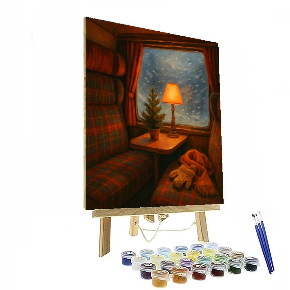 Cozy Train Compartment Snowfall View Number painting