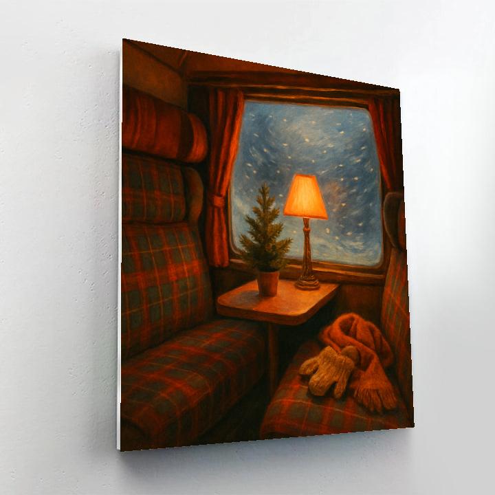 Cozy Train Compartment Snowfall View Number painting