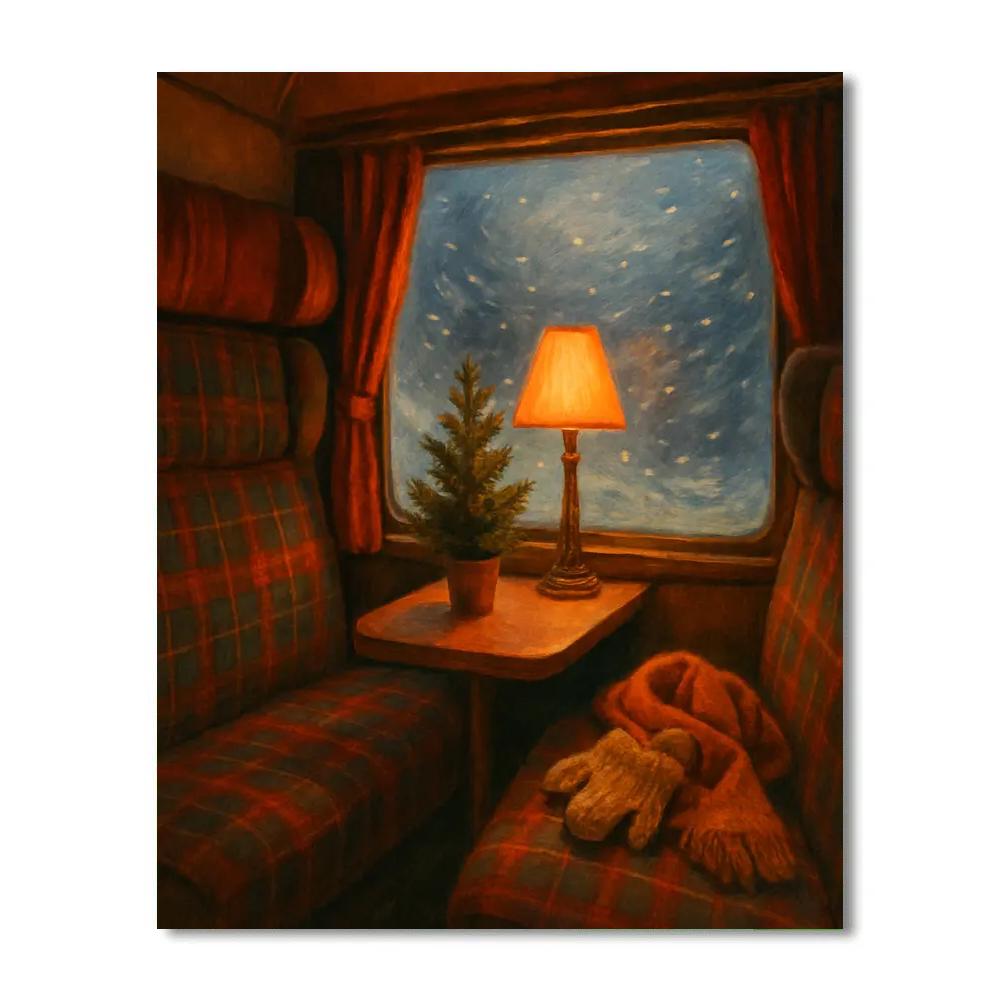 Cozy Train Compartment Snowfall View Number painting