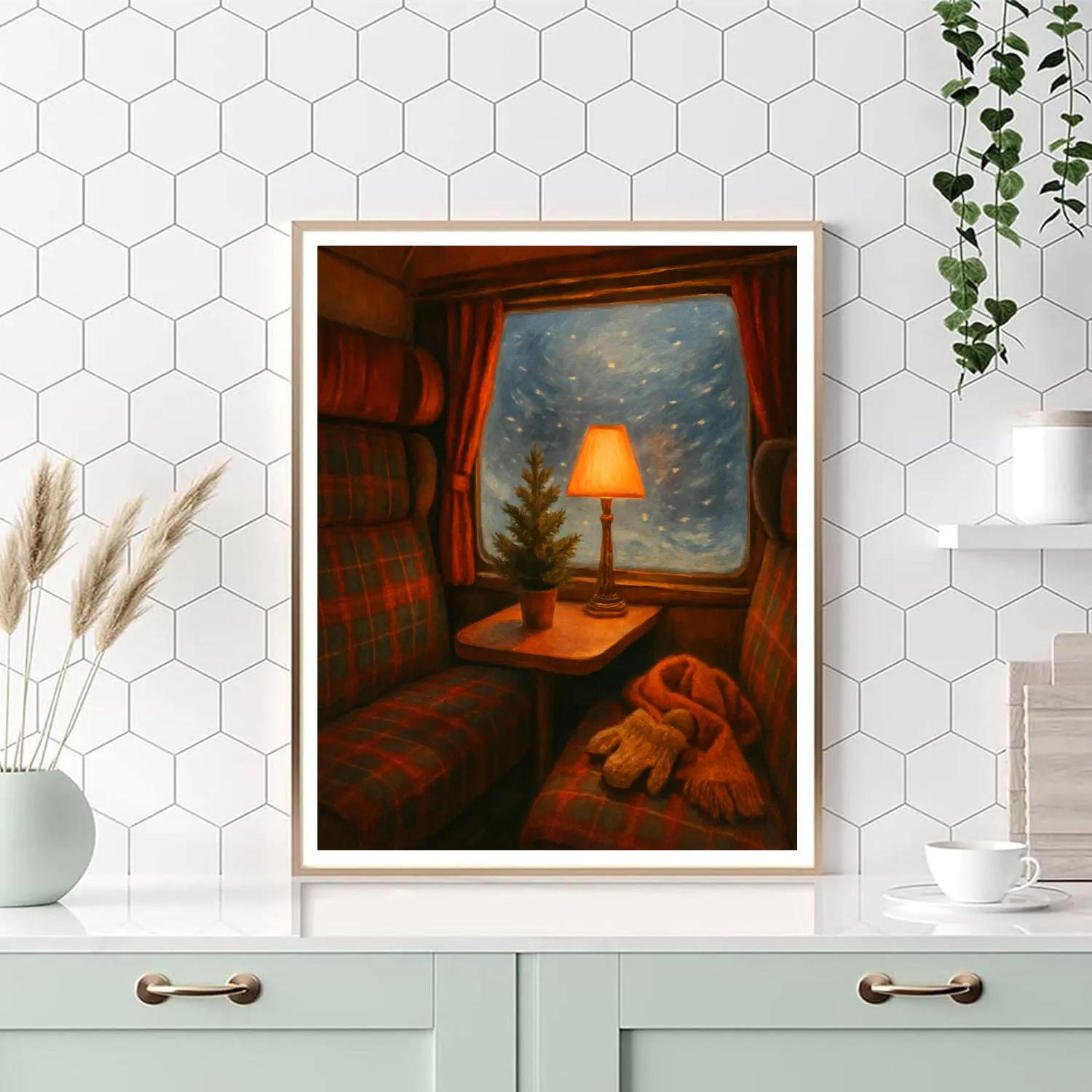 Cozy Train Compartment Snowfall View Number painting