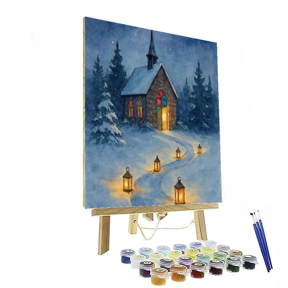 Snow Covered Chapel With Lantern Path painting number kit