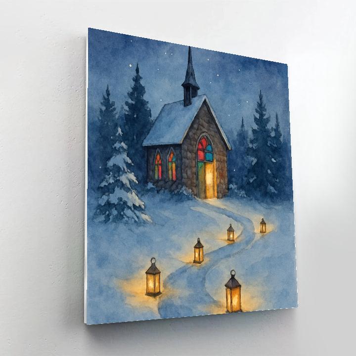 Snow Covered Chapel With Lantern Path painting number kit