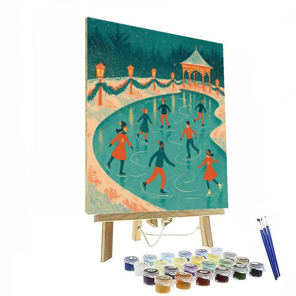 Holiday Ice Skating Pond Lantern Festival painting number kit