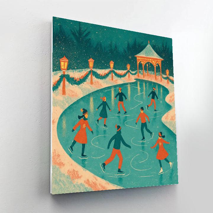 Holiday Ice Skating Pond Lantern Festival painting number kit