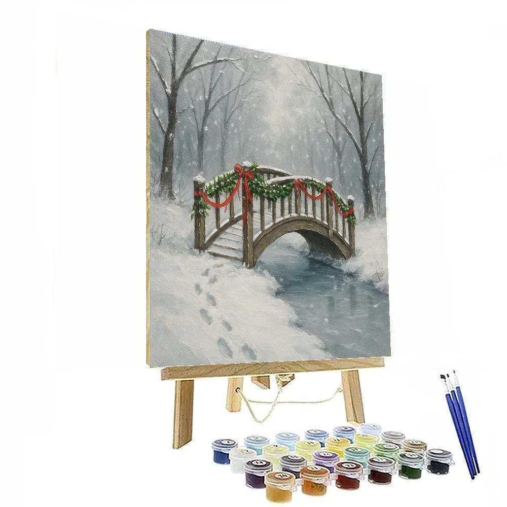 Mistletoe Bridge Over Frozen Stream paint by number