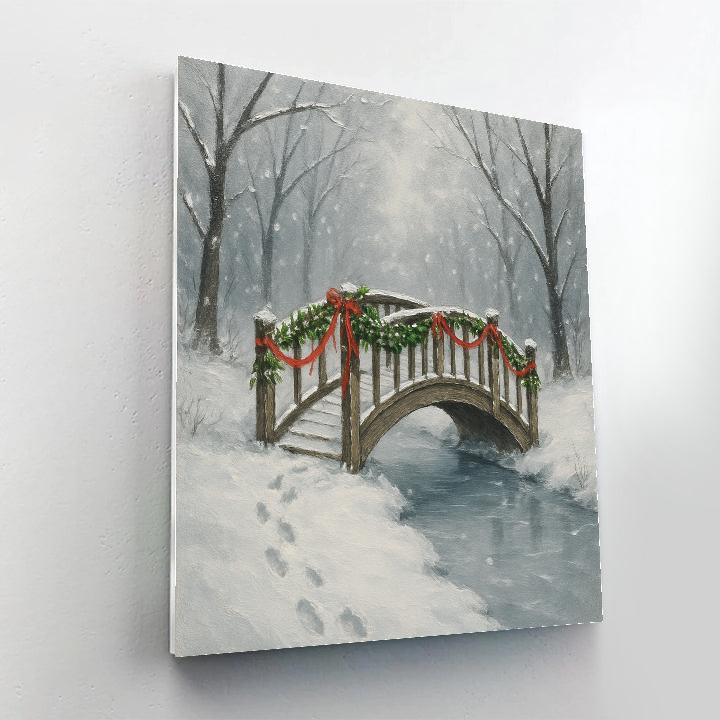 Mistletoe Bridge Over Frozen Stream paint by number