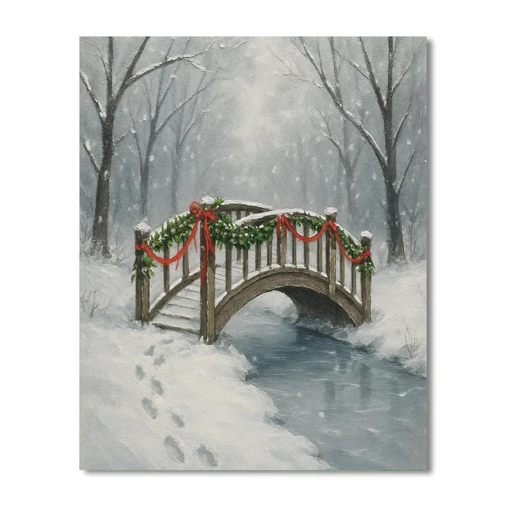 Mistletoe Bridge Over Frozen Stream paint by number