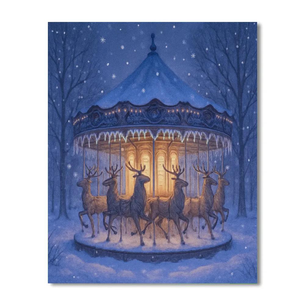 Reindeer Carousel In Frozen Park painting number kit