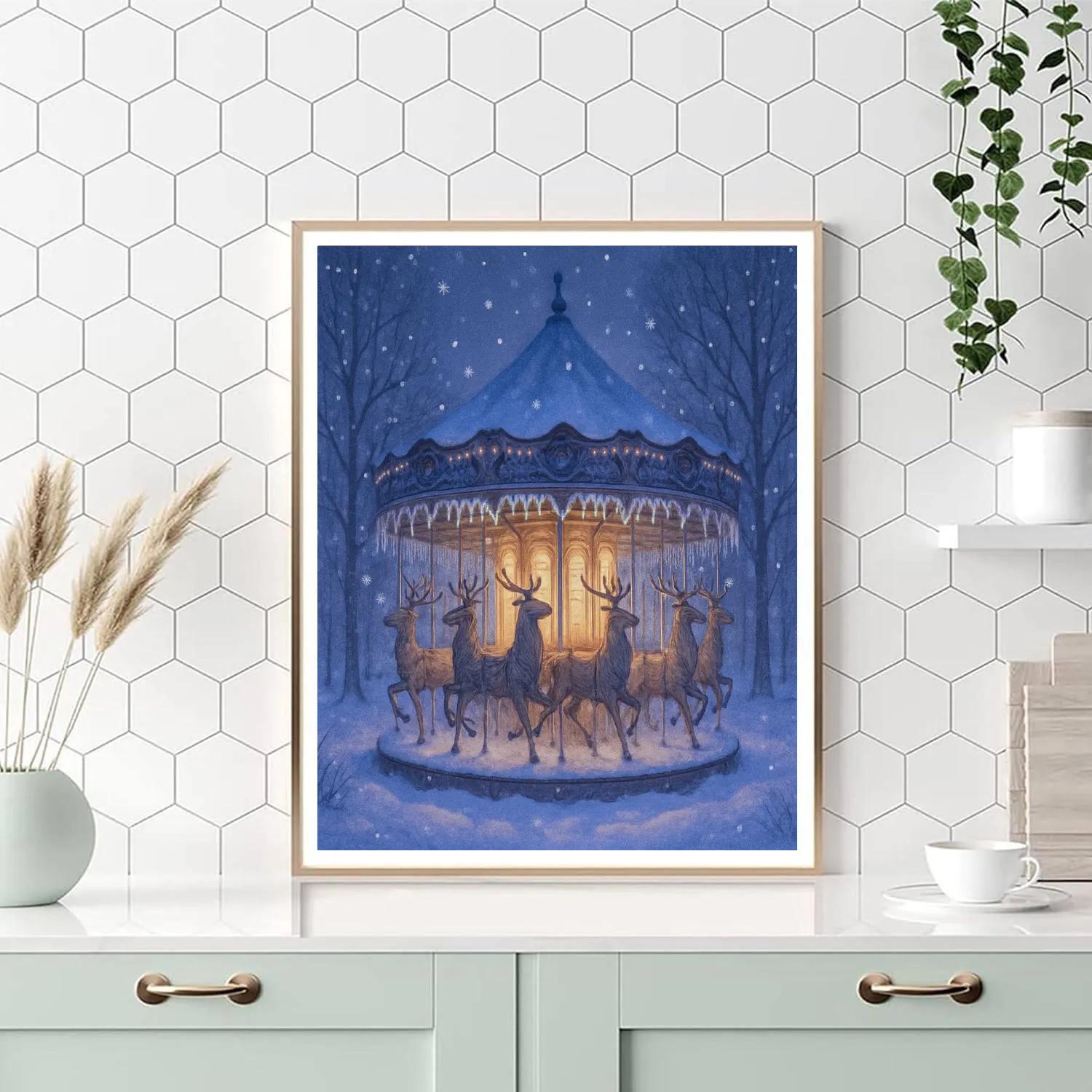 Reindeer Carousel In Frozen Park painting number kit