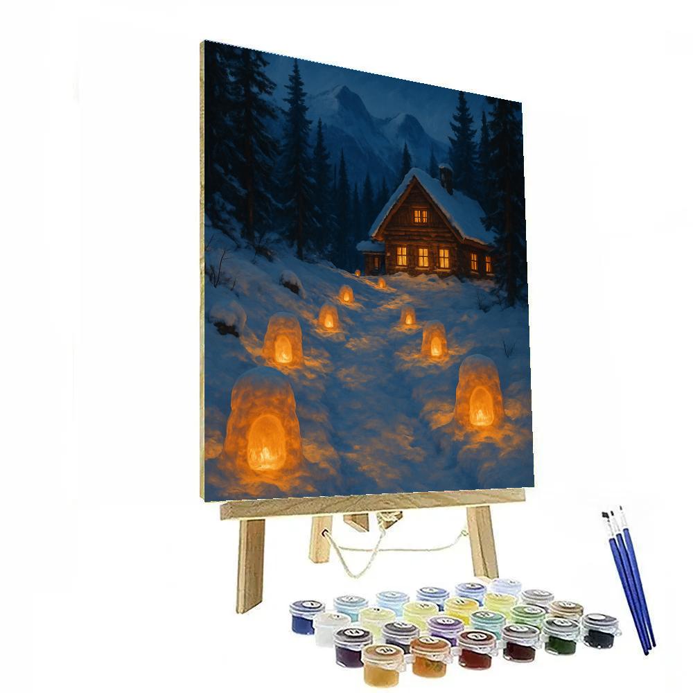 Snow Lantern Path To Mountain Lodge paint by color