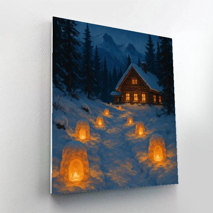 Snow Lantern Path To Mountain Lodge paint by color